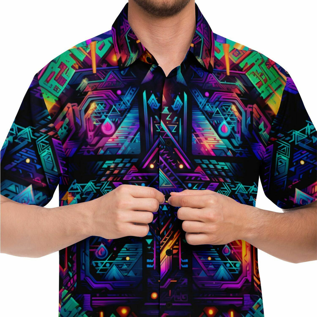 CYBER NIGHT Short Sleeve Button Down Shirt