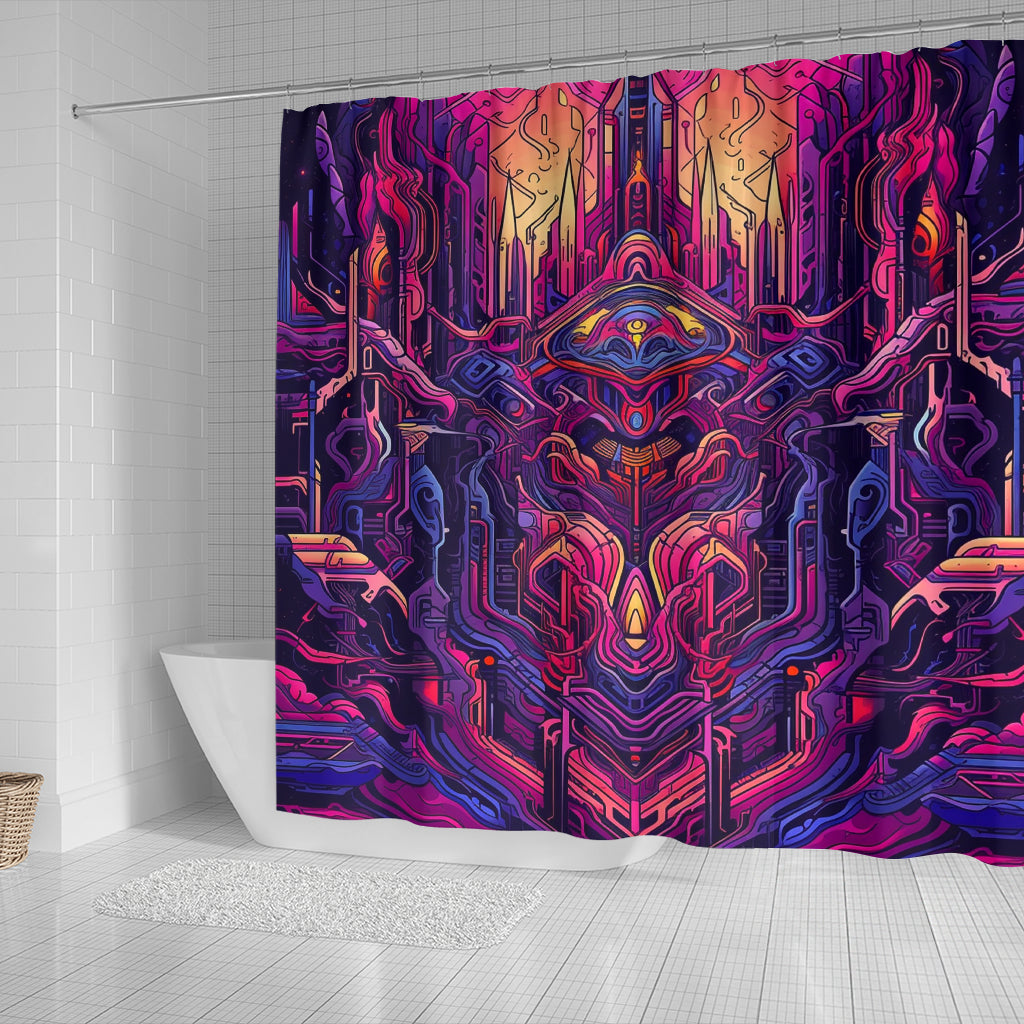 MAGENTA ROBOT SHOWER CURTAIN