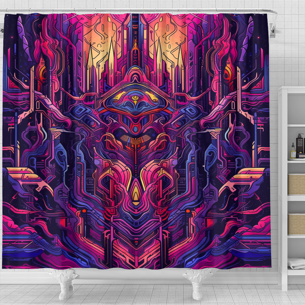 MAGENTA ROBOT SHOWER CURTAIN