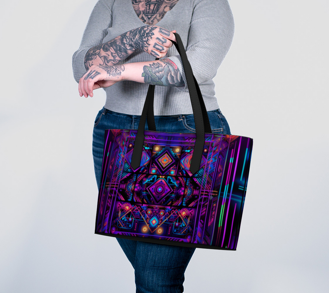 CYBER NIGHTS VEGAN LEATHER TOTE BAG