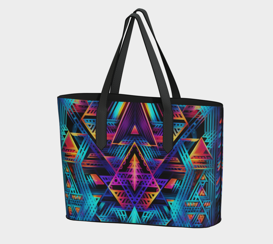 CYAN LINES VEGAN LEATHER TOTE BAG