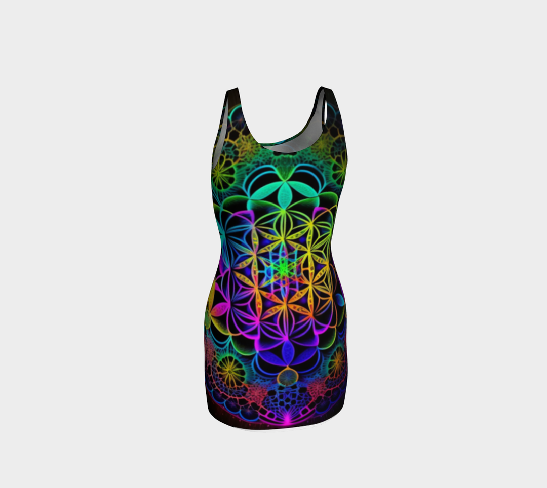 FLOWER OF LIFE RAINBOW BODY CON DRESS