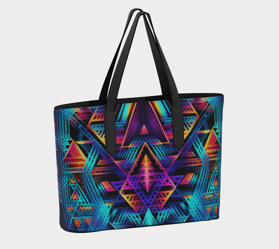 CYAN LINES VEGAN LEATHER TOTE BAG