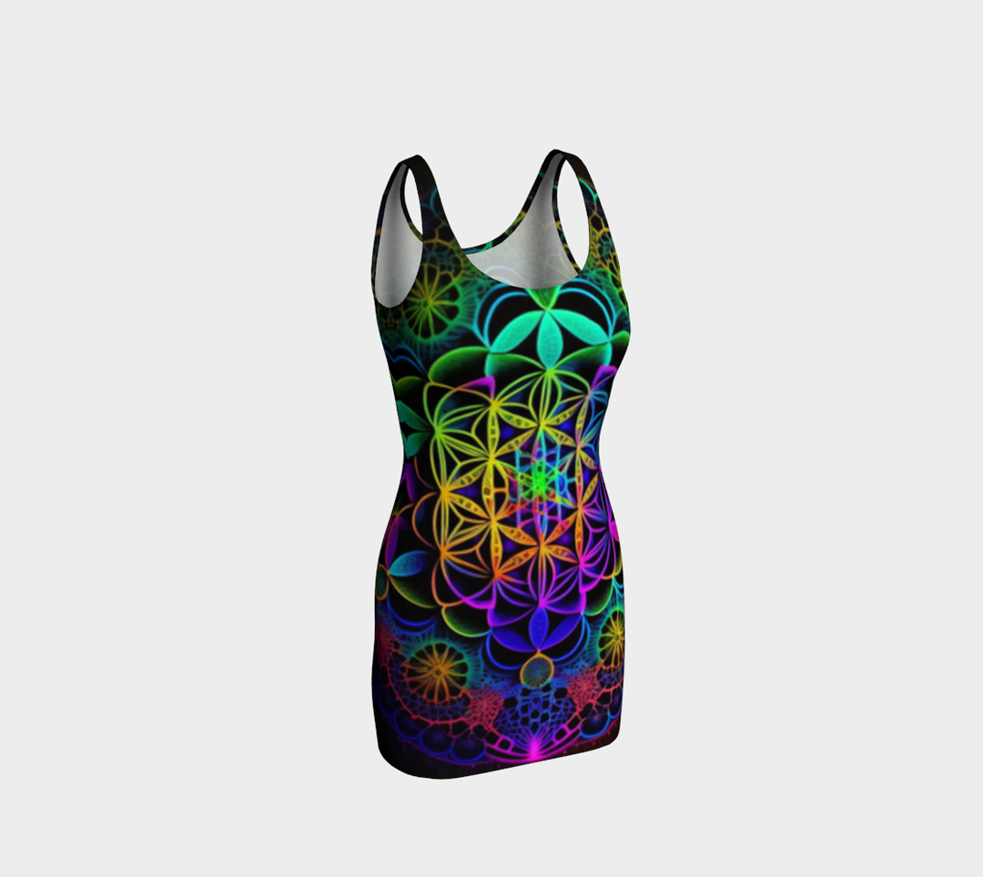 FLOWER OF LIFE RAINBOW BODY CON DRESS